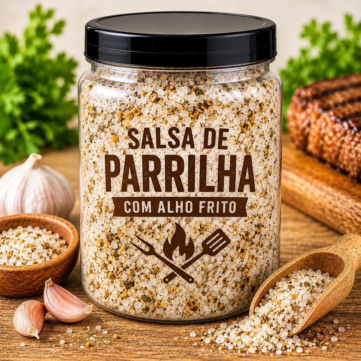 SAL DE PARRILLA COM ALHO FRITO